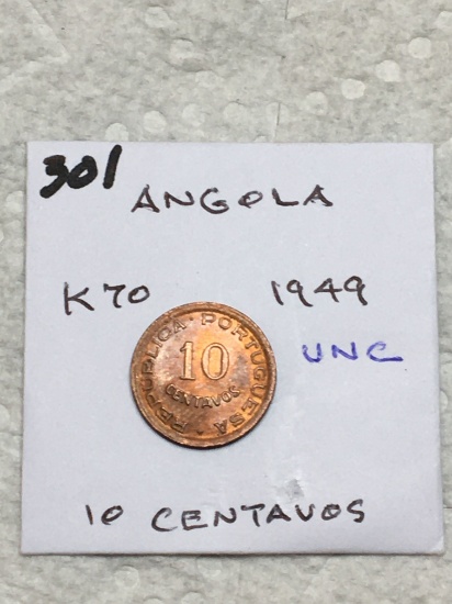 Angola  1949 K70 10 Centavos  Unc