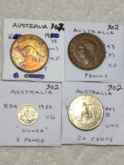 Australia 1939 Penny Extra Fine, 1943 P Penny Extra Fine, 