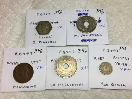 Egpyt 1947 Millieme Vf,1917 H 10 Milliemes Xf,1944 2 Silver Piastres