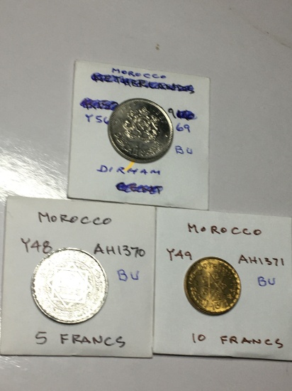 Morocco 1969 Dirham Bu, 5 Francs Bu, 10 Francs Bu