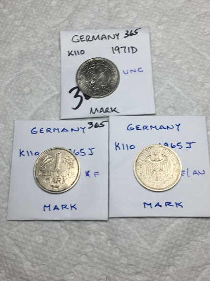 Germany (3-mark Coins) 1971d Unc,1965 J Xf, 1965 J Xf/au    