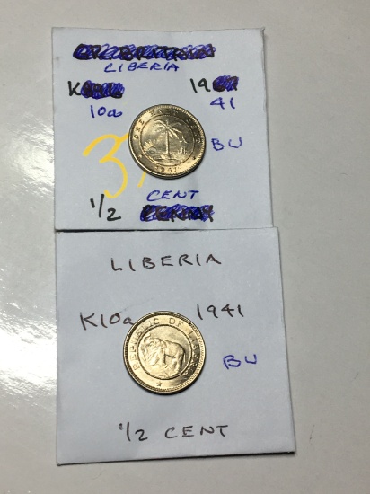 Liberia (2) 1941 1/2 Cent Bu,