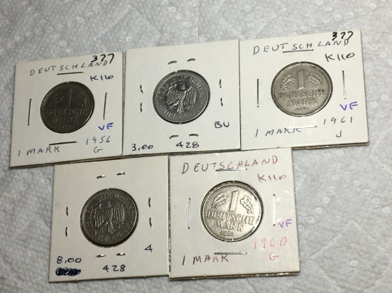 Deutschland (5-1 Mark) 1956 Vf,1988 Bu,1961 Vf,1954 Vf, 1960 Vf