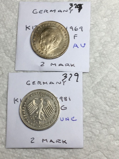 Germany (2- 2 Mark Coins) 1981 Unc,1969 Au