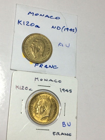 Monoco 1 Franc 1945 Bu & Nd 1945 Au