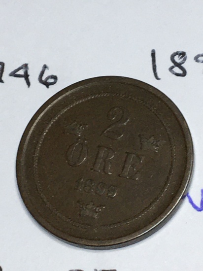 Sweden 2 Ore 1899 Vf, 1902 Vf+, 1952 Unc, 1955 Unv, 1962 Bu