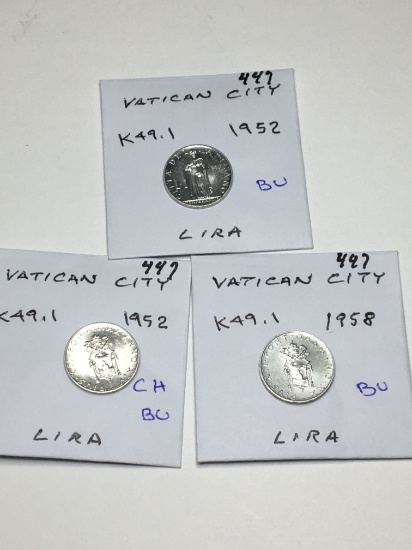 Vatican City Lira 1952 Bu, 1952 Ch Bu, 1958 Bu