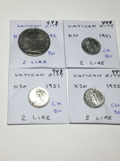 Vatican City 2 Lire 1942 Bu, 1951 Ch Bu, 1951 Ch Bu, 1952 Ch Bu