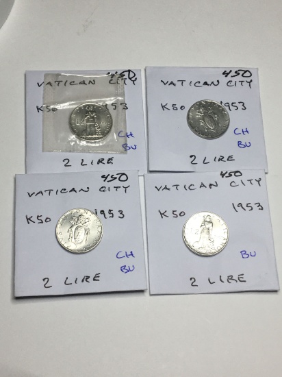 Vatican City 2 Lire 1953 Ch Bu, 1953 Ch Bu, 1953 Ch Bu, 1953 Bu