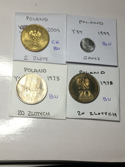 Poland 2005 2 Zlote "ship" Choice Bu, 1949 Grosz Bu, 1973 & 1978 20 Zlotych Bu