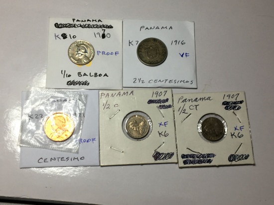 Panama 1970 1/10 Balboa Proof, 1916 2 1/2 Centesimos Very Fine, 1971 Centesimo Proof