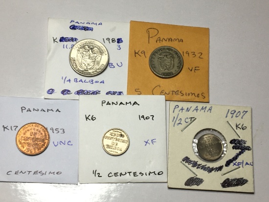 Panama 1983 1/4 Balboa Bu, 1932 5 Centesimos Very Fine, 1953 Centesimo Unc