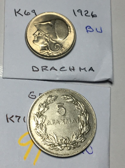 Greece 1930 5 Drachma Au