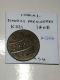 India / Madras Presidency 1808 20 Cash Ag / Good
