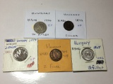 Hungary 1926 20 Filler Extra Fine, 1893 Filler Very Fine, 2 Filler 1899 & 1907 Very Fine, 1965 Unc