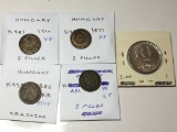 Hungary 2 Filler 1910, 1899 Very Fine 1895 Extra Fine, 1971 10 Forint Unc, 1885 Kb Krajczar Fine/ Vf