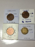 Iceland 5 Aurar 1959, 1961 Au, 1942 Bu, 1929 Krona Very Fine