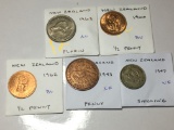 New Zealand 1960 & 1962 1/2 Penny Bu, 1943 Penny Extra Fine, 1947 Shilling Very Fine, 1963 Florin Au