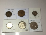 Ireland 1940 1/2 Penny Vf, 1942 Penny Au, 1960 6 Pence Bu, 1954 1 Shilling Bu, 1966 1 Florin Bu,
