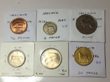 Ireland 1964 1/2 Penny Bu, 1947 6 Pence Vf, 1951 Shilling Bu, 1964 Florin Bu, 1986 20 Pence Bu,