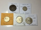 Ireland 1935 Penny Vf+, 1947 6 Pence Vf, 1954 Shilling Bu, 1966 Florin Bu, 1988 50 Pence Unc