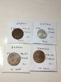 Japan 1921 Sen Ef, 1956 Yen Au, 1952 & 1954 10 Yen Au
