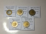 Dominican Republic 2007 5 Pesos, 2005, (2)2008, 10 Pesos Vf, 2010 10 Pesos Ef
