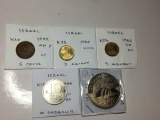 Isreal 1949 W/o P 5 Pruta Ef, 1960 5 Agorot Unc, 1962 Sd 5 Agorot Au, 1984 10 Sheqalim Ch. Bu