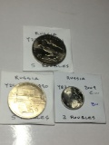 Russia 1990 5 Roubles Bu, 1988 Rouble Bu, 1991 5 Roubles Bu
