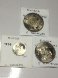 Russia 1990 5 Rouble Bu, 2009 2 Roubles Bu, 1991 5 Roubles Bu
