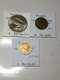 Russia 1991 M 5 Roubles, 1993 M 50 Roubles, 1991 5 Roubles Bu