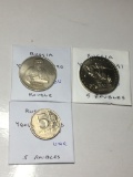 Russia 1998 Cn 5 Roubles Unc, 1990 Rouble Bu, 1991 5 Roubles Bu