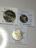 Russia 2009 5 Roubles Choice Bu, 1989 Rouble Bu, 1991 5 Roubles Bu