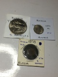 Russia 1878 3 Kopecks Vg,1991 M Rouble Au, 1991 5 Roubles Bu