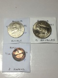 Russia 1896 2 Kopeks F, 1985 Rouble Bu, 1991 5 Roubles Bu