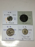 Great Britian 2013 5 Pence Ch Bu, 1775 1/2 Penny G, 1939 1/2 Penny Ef, 1922 6 Pence 