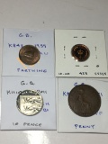 Great Britian 1939 Farthing Au, 1978 1/2 New Penny Pr, 2011 10 Pence Ch Bu, 1921 Penny Vf
