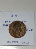 Great Britian 1790 Guinea Replica Ef/ Vf 25 Mm Gilt