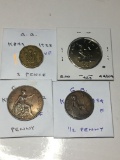 Great Britian 1938 3 Pence Vf, 1978 50 New Pence Pr, 1932 Penny Vf, 1934 1/2 Penny F