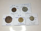 Gr Britian 1840 Farthing Vg, 2013 10 Pence Bu, 1934 Penny Vf, 1945 3 Pence Ef, 1926 6 Pence Silver F