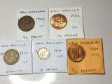 New Zealand 1961 Unc, 62 Extra Fine, 62 Bu 1/2 Penny, 1947 Shilling & 6 Pence Very Fine