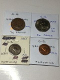 Great Britian 1943 1/2 Penny Au/ Unc, 1997 50 Pence Ch Bu, 1951 Farthing Au, 1943 Farthing Au+