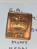 Great Britian 1978 Mint Medal Bu, 1979 New Penny Proof, 1954 Farthing Unc, 19433 Pence Au
