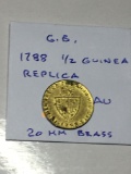 Great Britian 1788 1/2 Guinea Replica Au 20mm Brass