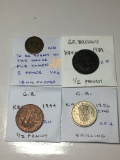 Gr Britian 1944 1/2 Penny Au 1939 1/2 Penny Ef 2 Pence 18mm Copper 