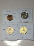 Great Britian 1956 Farthing Au, 2014 10 Pence Ch Bu, 1958 Eng Shilling Vf, 1990 Pound Au