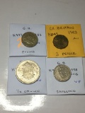 Great Britian 1983 Pound Au, 1943 3 Pence Au, 1960 1/2 Crown Au, 1958 Eng Shilling Vf