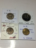 Great Britian 1953 Scot Shilling Unc, 1979 10 New Pence Proof, 1960 3 Pence Au, 1939 Farthing Au