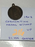 Great Britian 1902 Coronation Medal W/ Loop Vf 21mm Copper