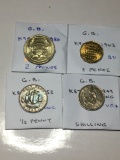 Great Britian 1986 2 Pounds Bu, 1963 3 Pence Bu, 1953 1/2 Penny Unc, 1949 Eng Shilling Vf+